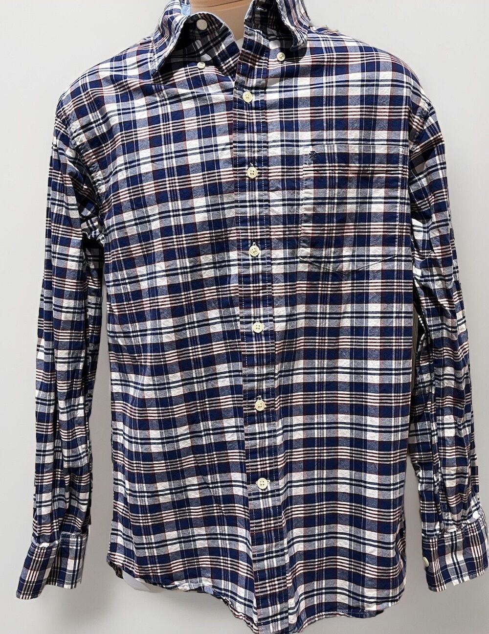 IZOD Blue & White Plaid Long Sleeve Button-Down Dress Shirt Men's Size M